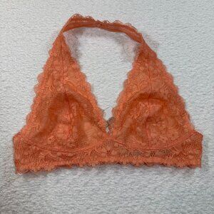 Intimately Free People Galloon Lace Halter Bralette Bra Light Orange Size L NWT
